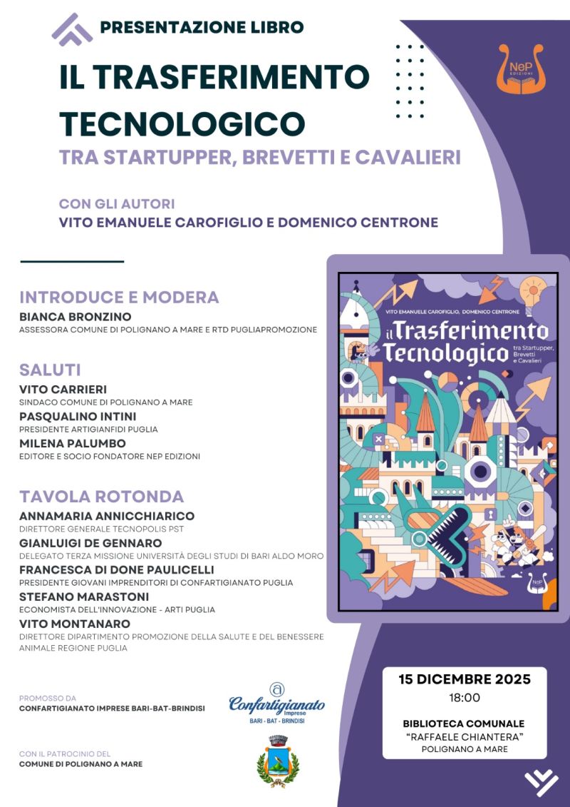 ARTI al confronto sul trasferimento tecnologico il 15 dicembre a Polignano a Mare