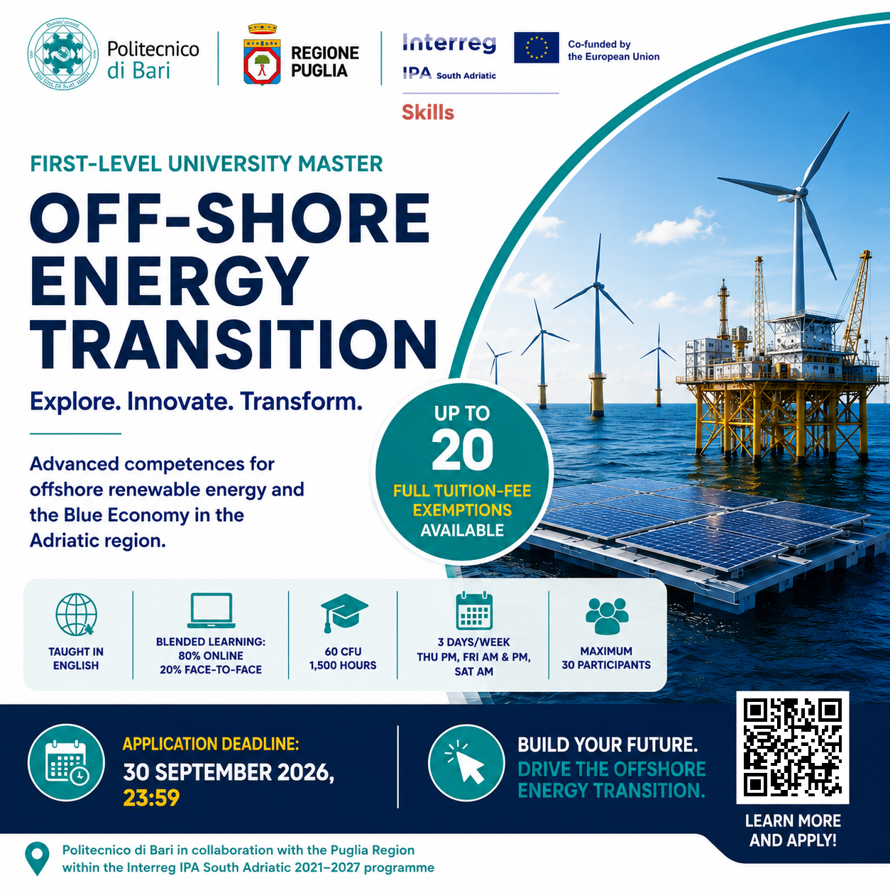 SKILLS: sono aperte le candidature per partecipare al Master Universitario di I livello “OFF-SHORE ENERGY TRANSITION”
