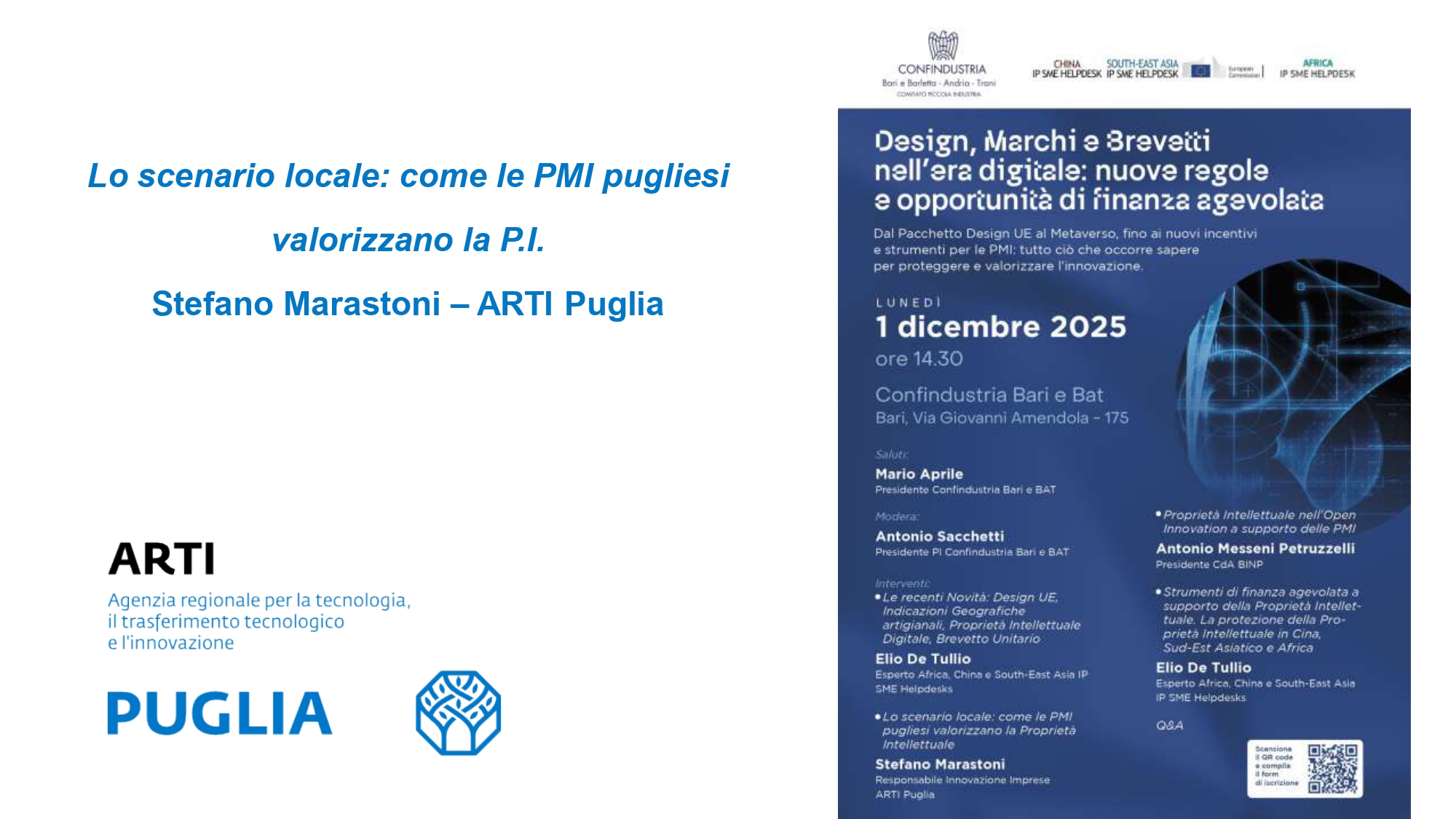 ARTI al seminario di Confindustria Bari e BAT su Design, Marchi e Brevetti: la presentazione di Stefano Marastoni