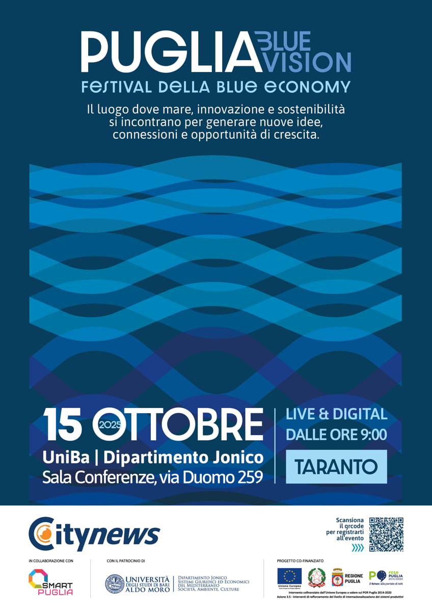 Puglia Blue Vision, il 15 ottobre il Festival della Blue Economy a Taranto