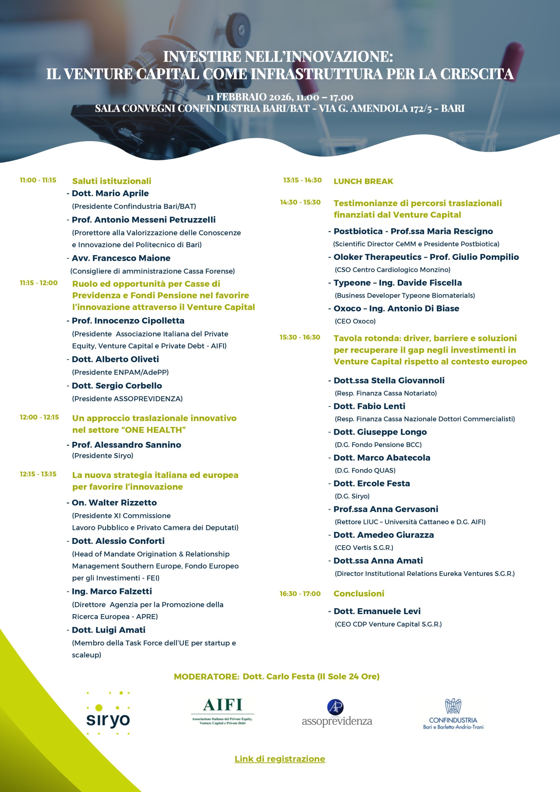 L’11 febbraio a Bari l’incontro “Investire nell’innovazione: il venture capital come infrastruttura per la crescita”