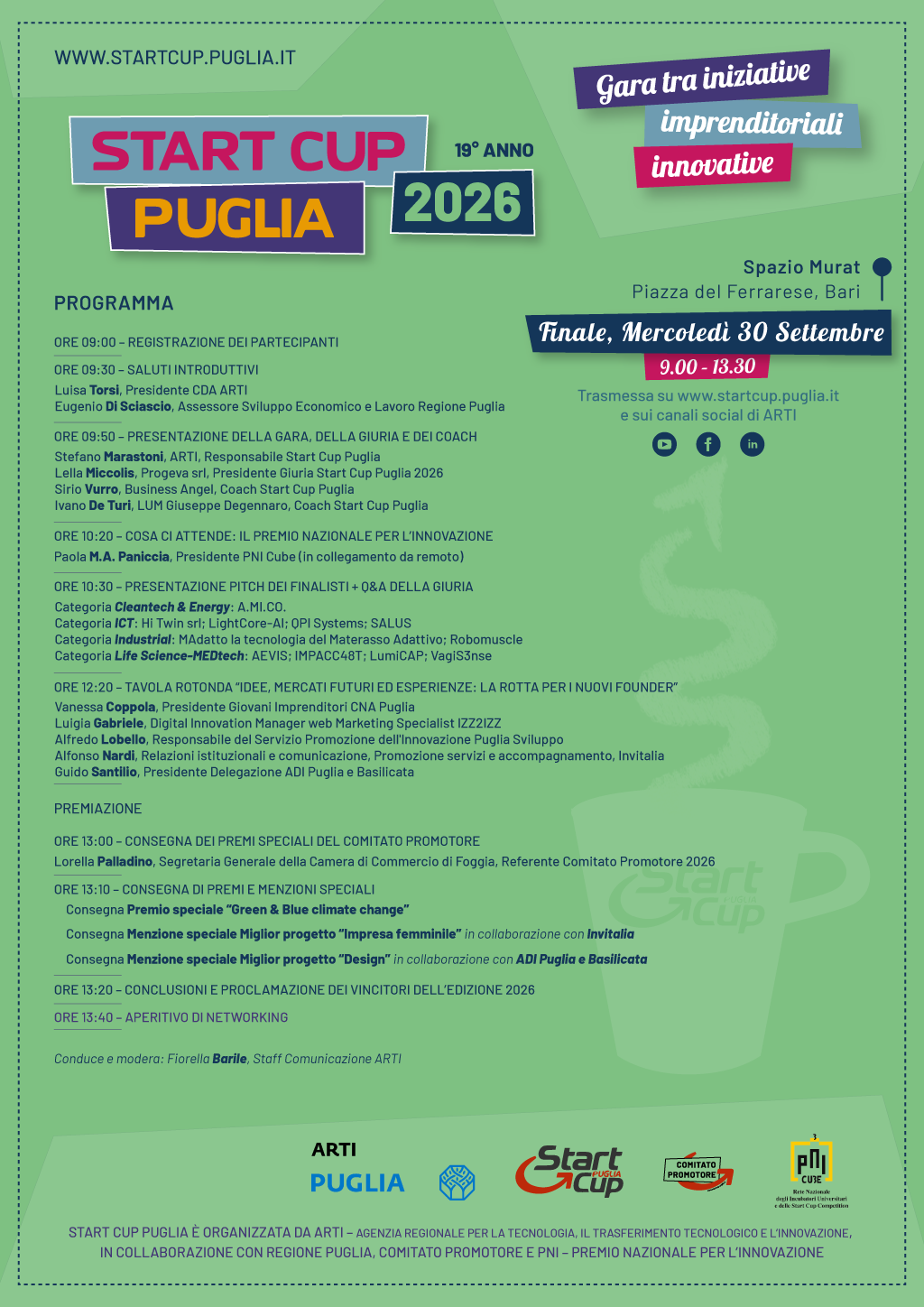 Finale della Start Cup Puglia 2026, programma e modalità di registrazione