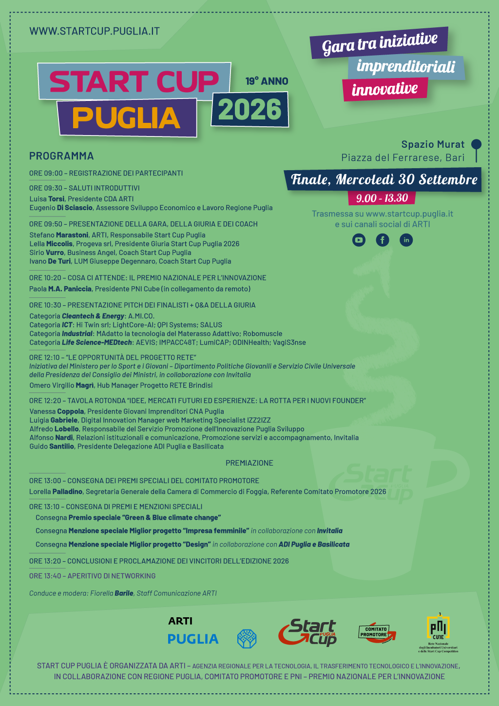 Finale della Start Cup Puglia 2026, programma e modalità di registrazione