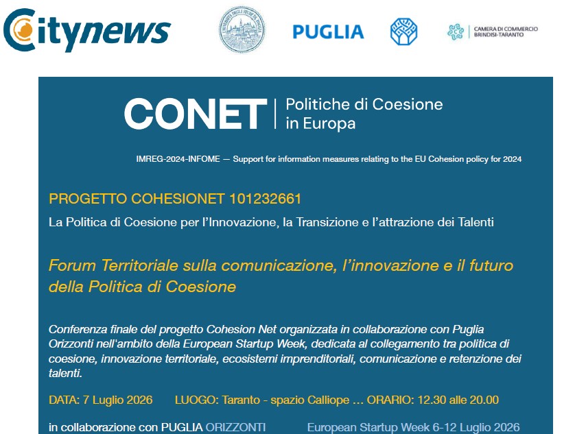 Il 7 luglio il Forum Territoriale di Cohesion Net – La politica di coesione europea come leva per attrarre talenti e sostenere l’innovazione