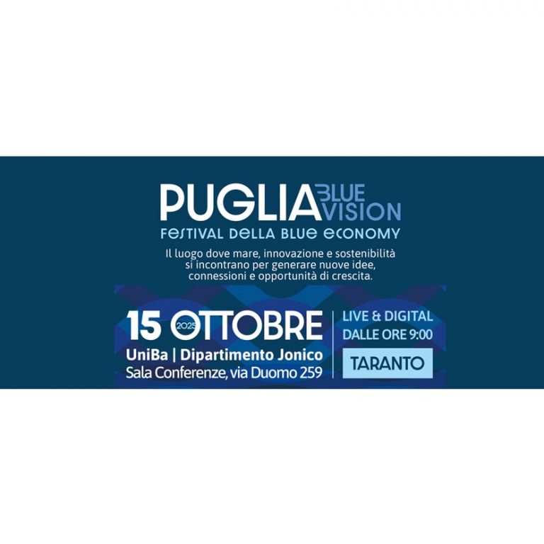 Puglia Blue Vision, il 15 ottobre il Festival della Blue Economy a Taranto
