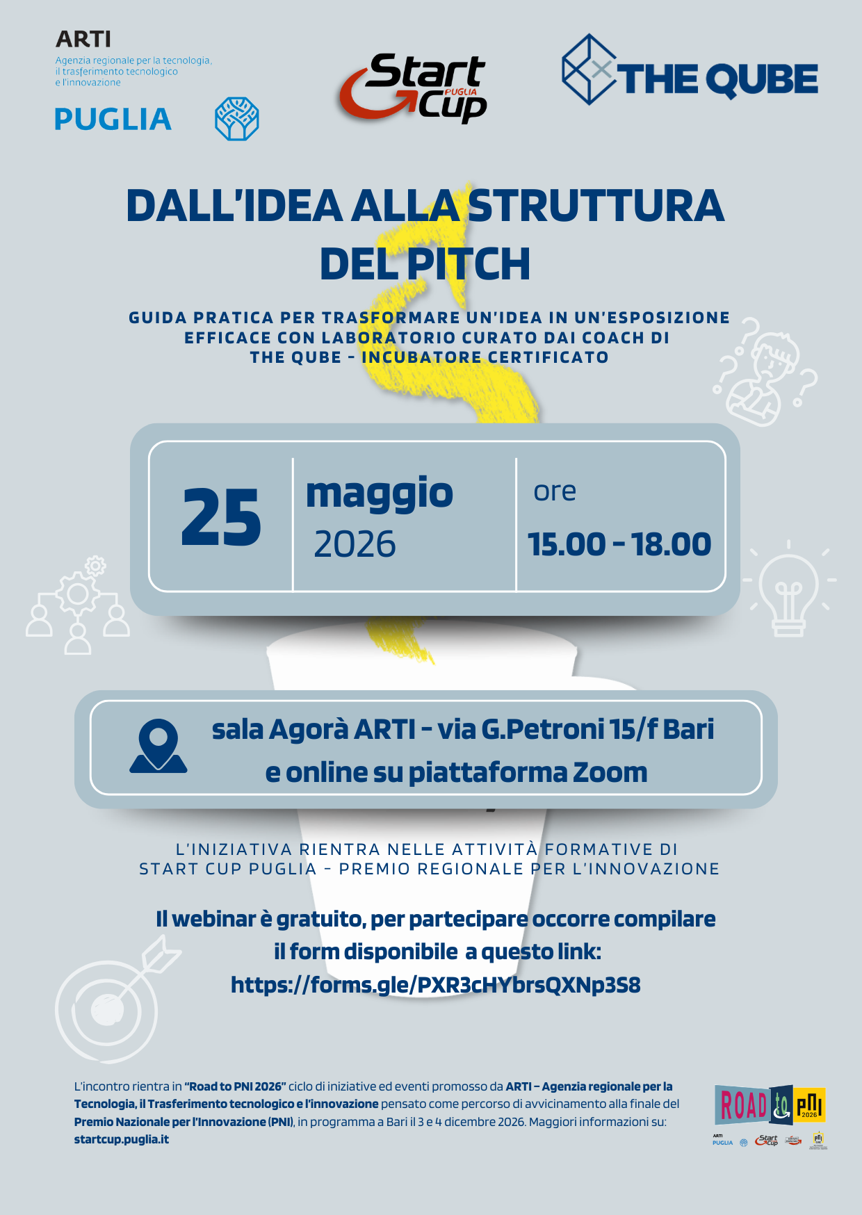 Il 25 maggio il webinar gratuito “Dall’idea alla struttura del pitch” a cura dell’incubatore certificato The Qube